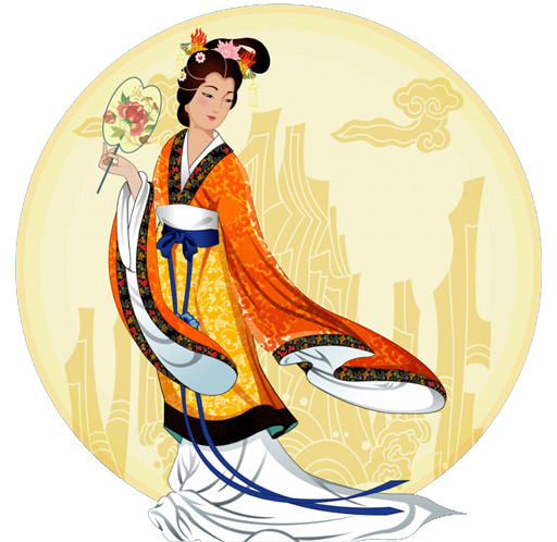 中秋佳节美女摇扇赏月图，高清PNG透明月亮图片，中秋节日设计素材下载
