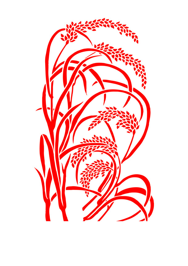 红色稻穗剪纸PNG透明图，节日氛围满满，元旦春节元宵素材下载