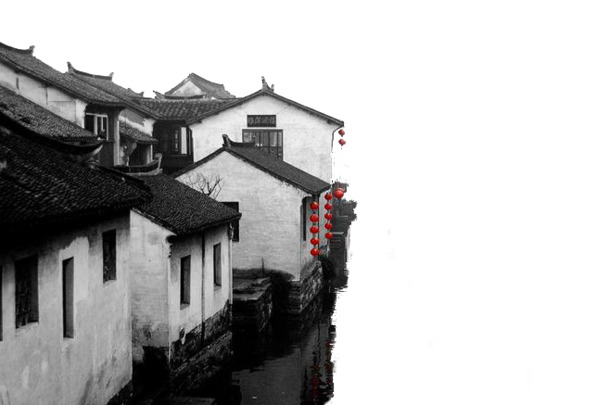水墨古镇美景PNG透明背景图，摄影风景素材免费下载