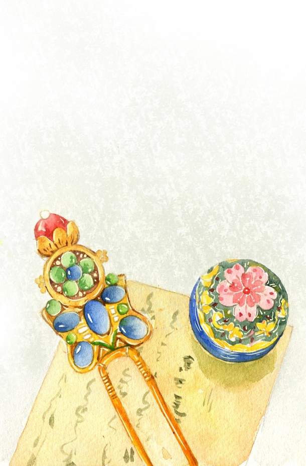 手绘古风治愈插画，高清PNG透明背景元素，H5背景设计素材下载