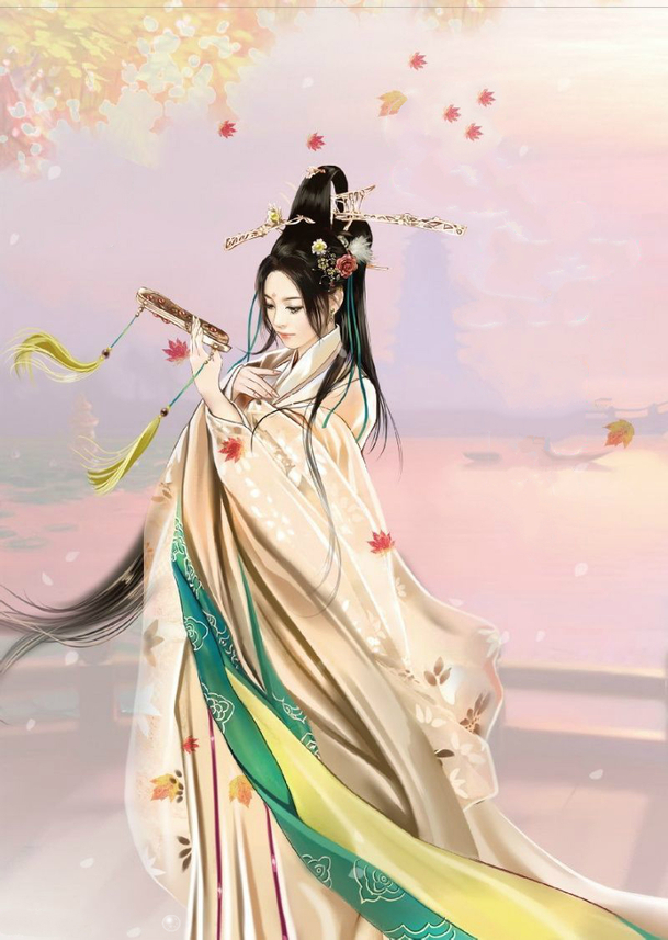 古风高贵美女手绘插画，优雅PNG透明背景，卡通手绘素材下载