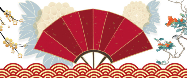 国潮风红色扇子PNG透明图，元旦春节元宵节日元素，设计素材免费下载