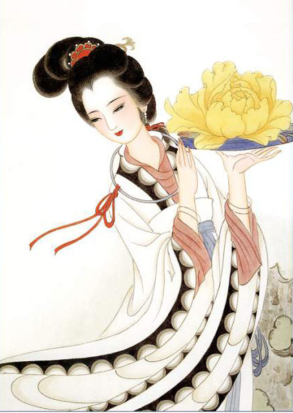 手绘唐代仕女画像，高清PNG透明图，卡通手绘元素，设计素材免费下载