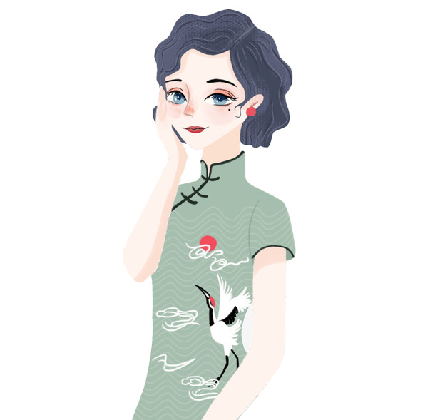古风民国女子旗袍插画，国潮手绘精选，高清PNG透明服装图片，手绘卡通元素设计素材下载