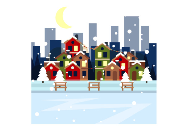 飘雪圣诞夜PNG透明图，高清AI设计素材，节日元素免费下载