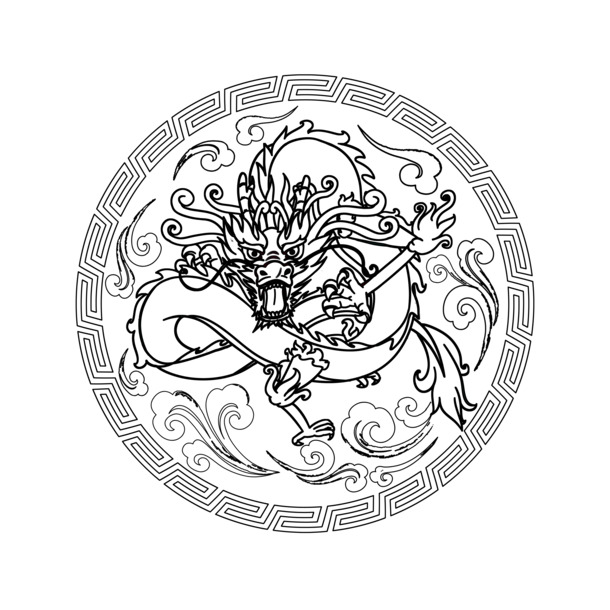 青龙四神纹样，高清PNG透明中国风装饰图片素材下载