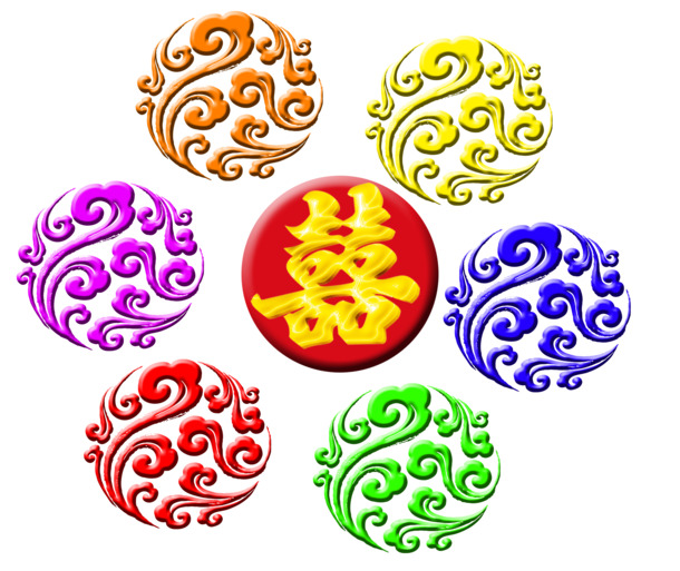 情人节六喜花纹PNG透明图，高清PSD设计素材免费下载