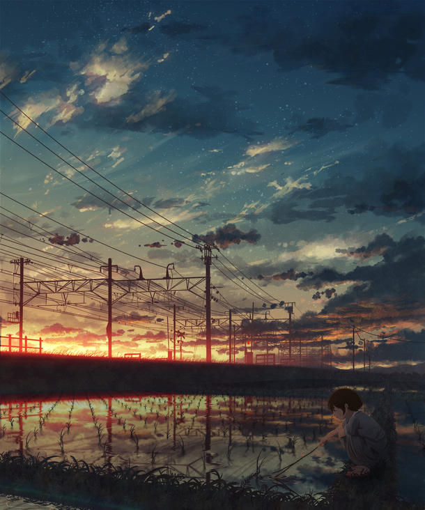 日落天空电线云朵PNG素材，高清透明背景，创意图片设计元素下载