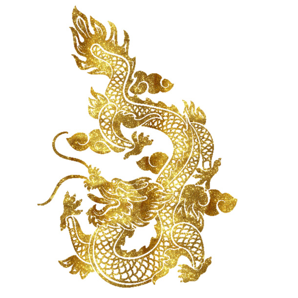 中国神话金色龙PNG免抠图，高清透明装饰花纹，设计素材下载