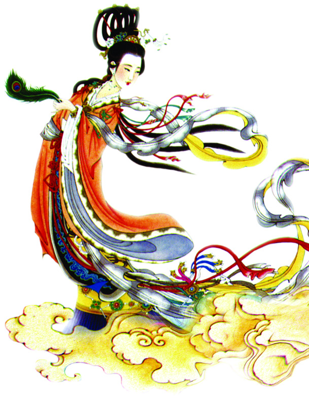 嫦娥仙子古风笔触PNG透明图，中秋佳节元素设计素材免费下载