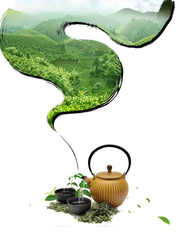 免抠黄色茶壶茶田PNG图片，动植物元素，高清透明，设计素材下载