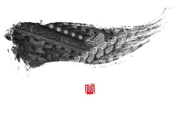 水墨屋檐笔刷PNG透明图片，高清装饰元素与图案设计素材下载