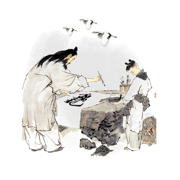 中国风教师节素材，水墨画传统育人背景，手绘卡通元素，高清PNG透明图片，PSD格式下载