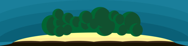 手绘卡通绿色树林天空PNG背景，高清透明，设计素材免费下载