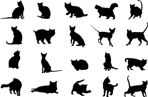 黑色猫咪剪影矢量素材，高清PNG透明免抠图标，AI格式，免费下载