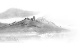 黑白水墨山峰朦胧PNG透明图，高清笔触装饰素材，免费下载