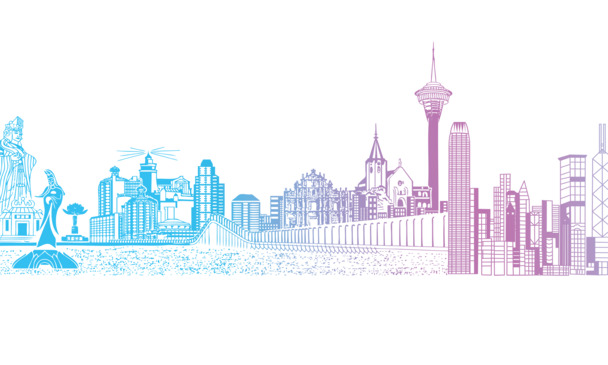 手绘渐变卡通建筑PNG透明图，高清装饰元素与设计素材下载