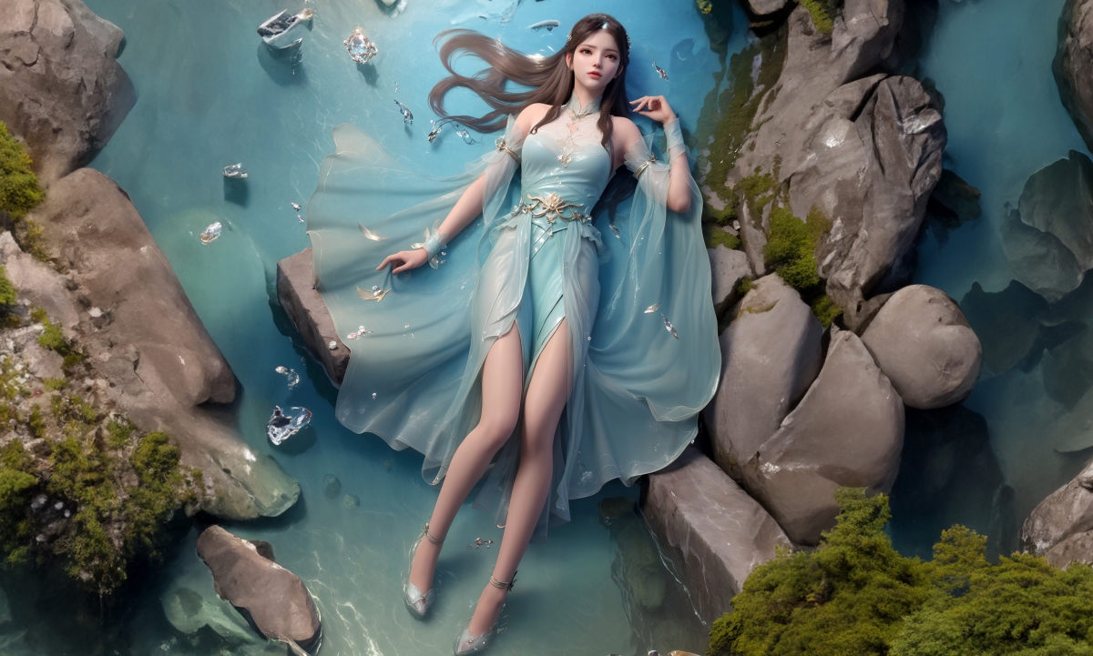 斗破苍穹，萧熏儿蓝色裙装唯美瞬间，大长腿惊艳亮相，高清4K动漫壁纸免费下载（4000x2402）