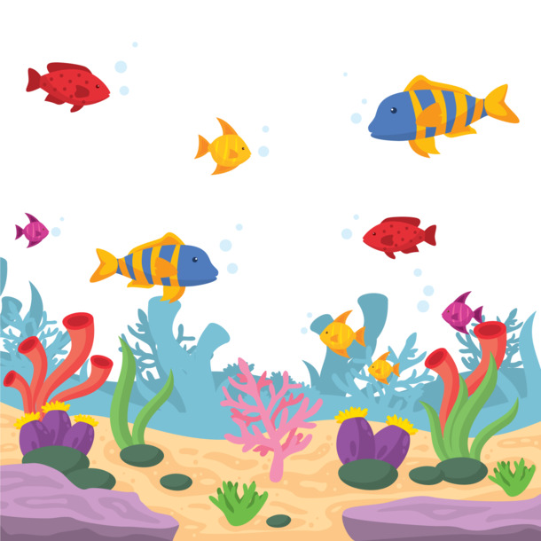 彩色海底世界插画，高清PNG透明矢量图，手绘卡通元素，AI格式设计素材下载