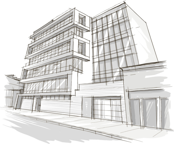 手绘城市建筑PNG透明图，卡通元素，AI格式，高清下载