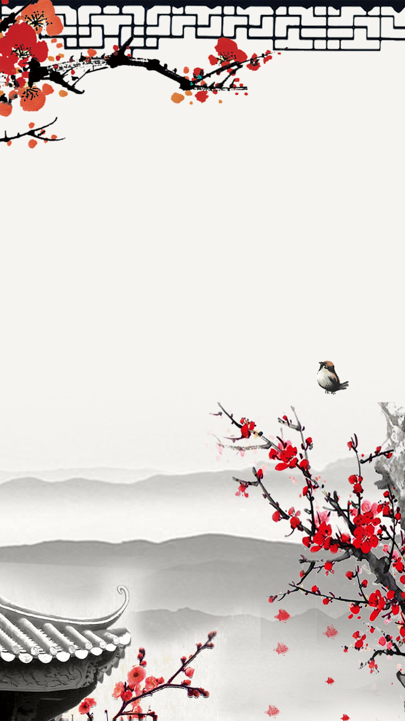 中国风梅花饮食背景图，复古JPG/PSD素材，高清下载