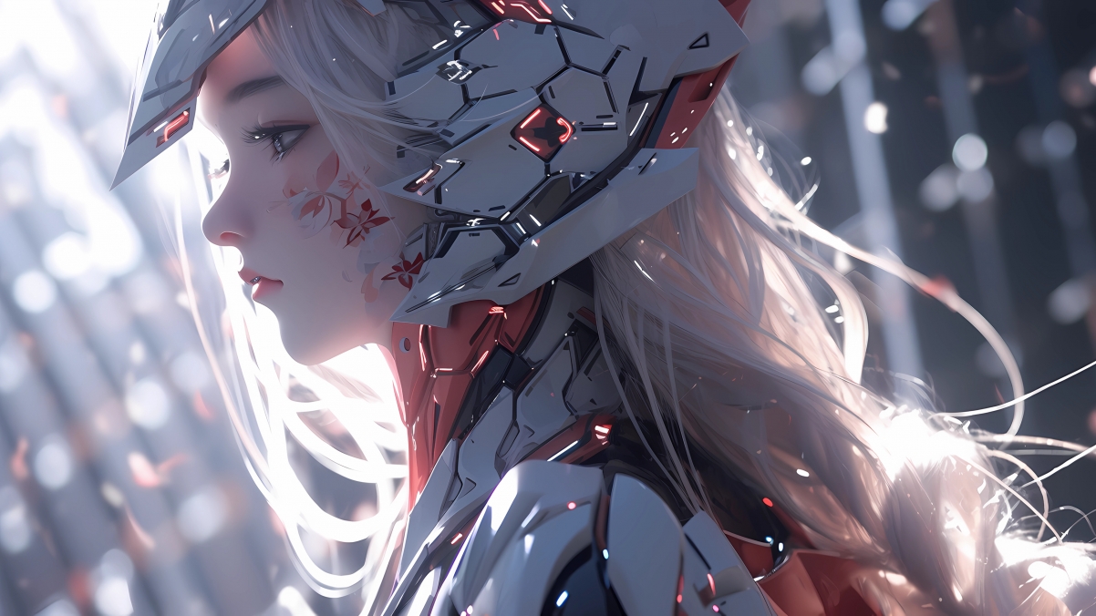 绝美长发动漫少女盔甲头盔4K超清壁纸，3840x2160高清下载