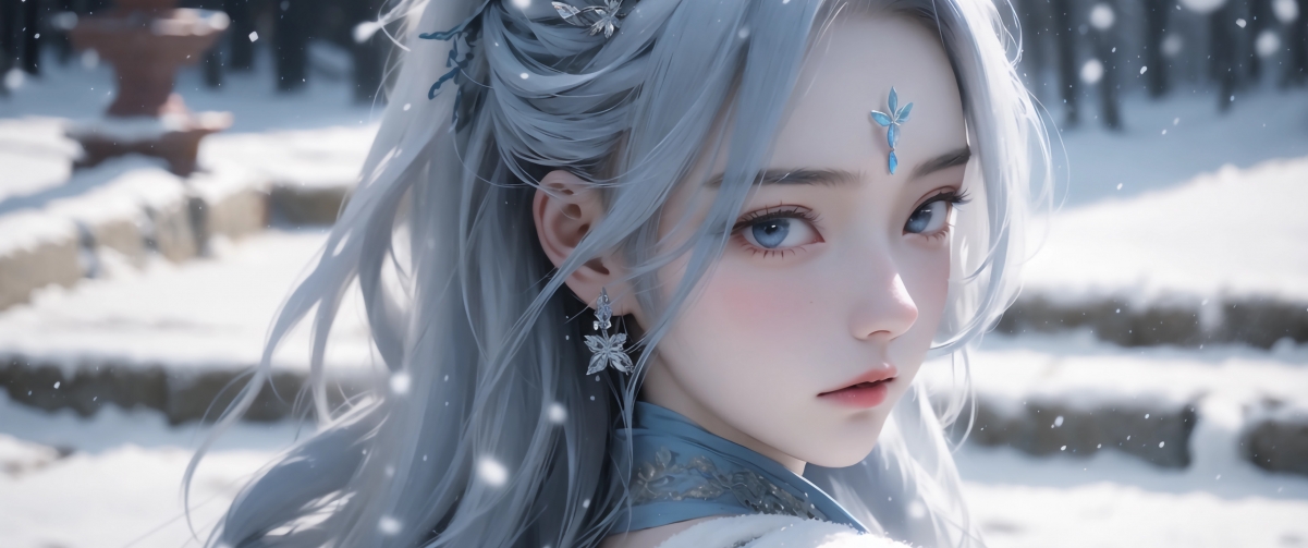 雪中倩影，绝美4K带鱼屏动漫壁纸，高清3440x1440下载