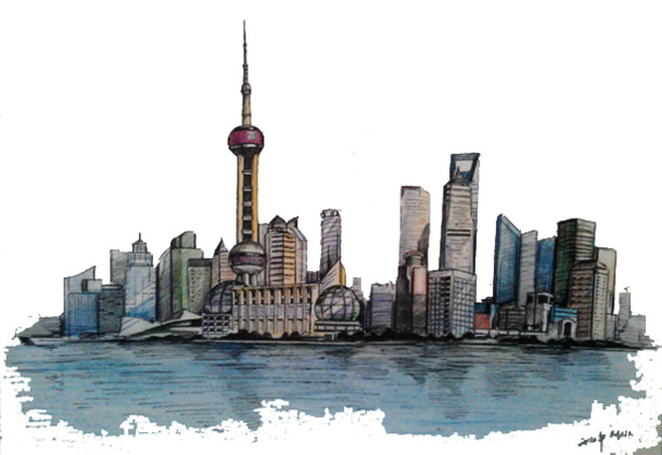 高清PNG透明背景，手绘卡通东方明珠，摄影风景图片素材下载