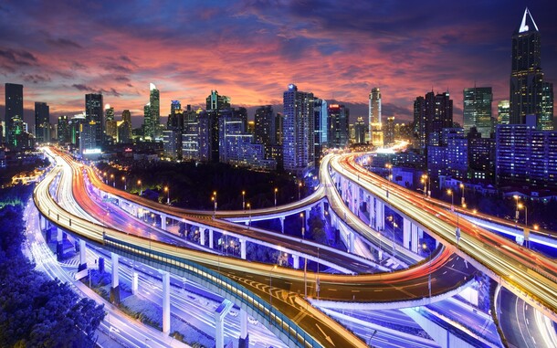 夜空高架桥美景PNG透明背景，高清摄影素材下载
