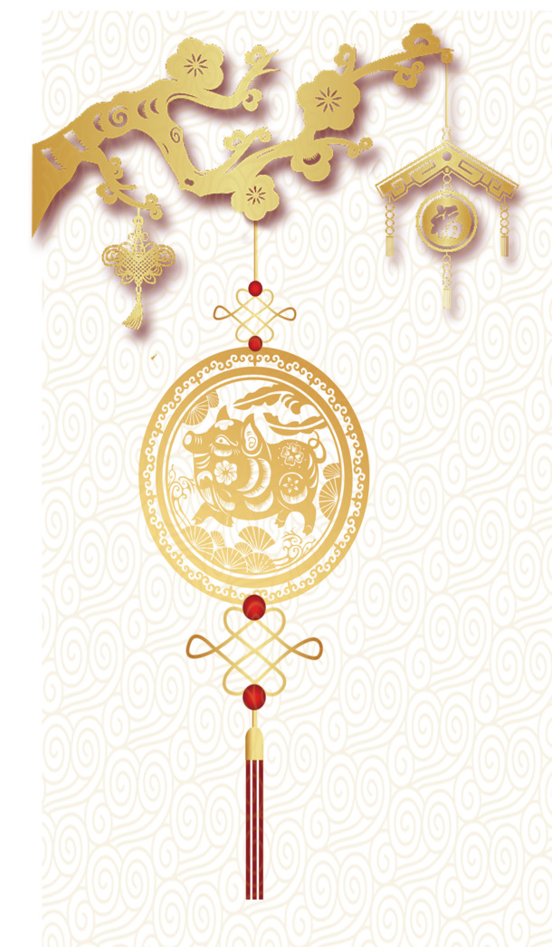 梅花猪剪纸高清PNG透明图，新年春节节日元素，PSD格式设计素材下载
