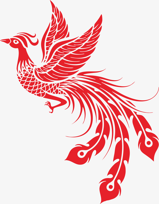 凤凰剪纸图案，高清PNG透明手绘卡通素材，创意元素图片下载