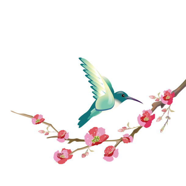 矢量鸟花PNG透明素材，高清漂浮花瓣元素，免费下载