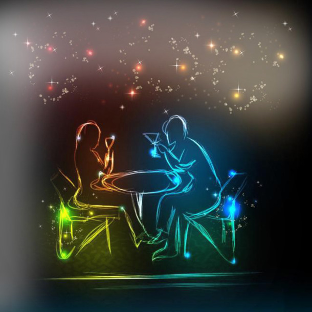 情人节浪漫星空卡通情侣PNG透明图，高清节日设计素材下载
