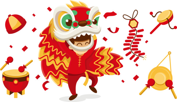 新春佳节舞狮图，喜庆气氛PNG透明素材，节日元素设计免费下载