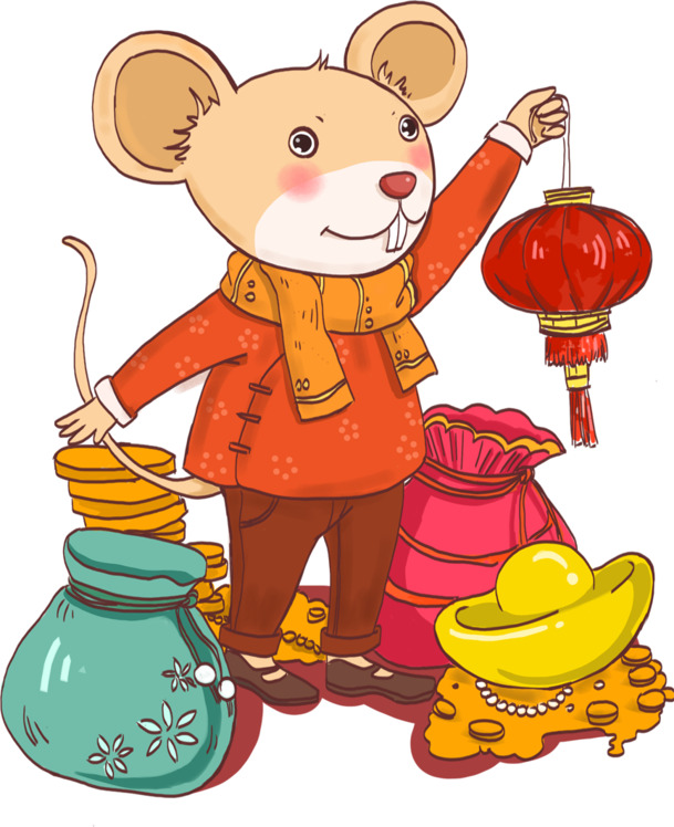 手绘老鼠迎新年PNG透明图片，元旦春节元宵节日元素，高清设计素材下载