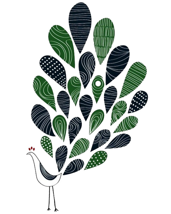 高清绿色孔雀剪影PNG，透明动植物元素，设计素材随心下