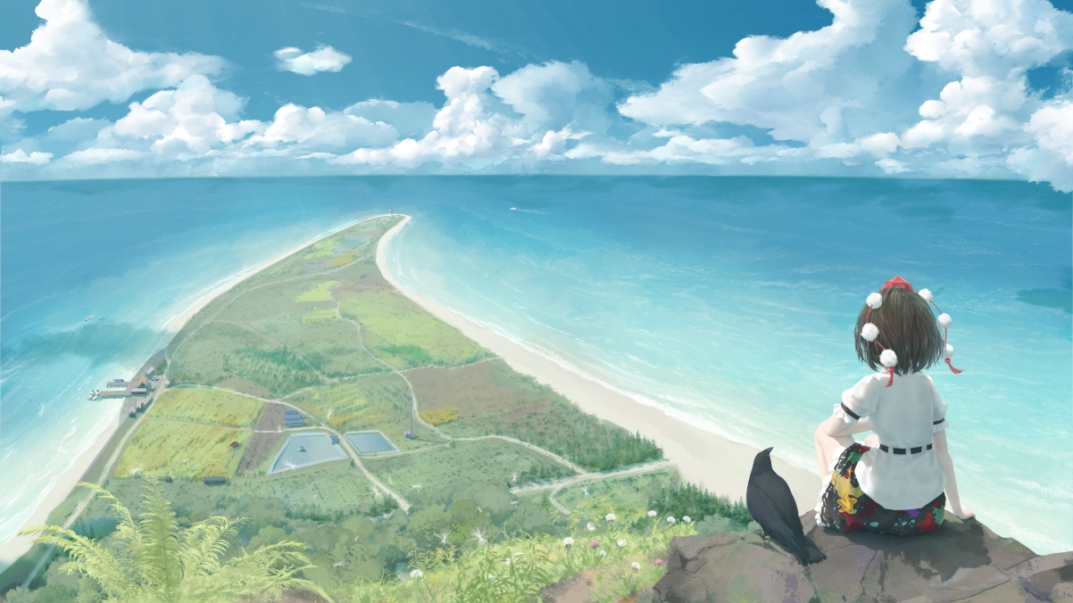 动漫女孩高清壁纸，天空云海鸟景，绝美地平线，4K超清3840x2160免费下载