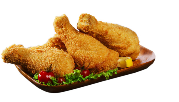 高清炸鸡腿PNG透明图，盘子装饰元素，生活用品设计素材下载