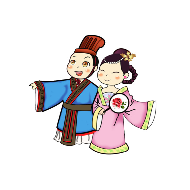 七夕佳节，牛郎织女卡通情侣PNG透明图，浪漫节日元素，情人节设计素材免费下载