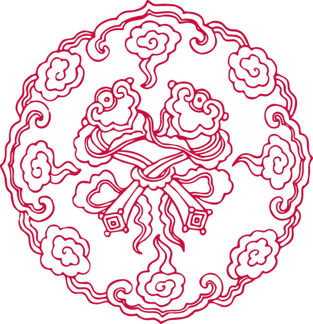 红色如意花纹PNG透明图，元旦春节元宵节日素材下载