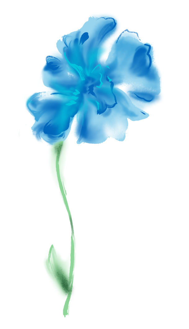 蓝色水彩花高清PNG透明图片，精美装饰花纹，设计素材下载