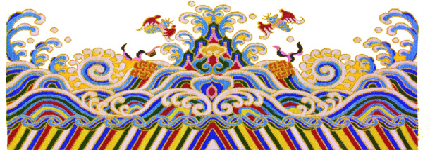 中国风彩色浪花刺绣PNG透明图片，印章花纹装饰元素，高清设计素材下载