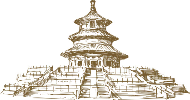 中国古代天坛线稿，高清PNG透明图，中国风AI设计素材下载