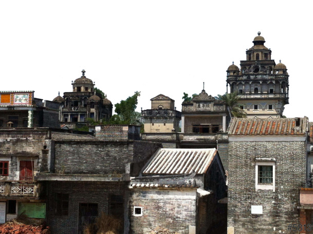 碉楼建筑群PNG透明背景图片，高清风景摄影素材下载