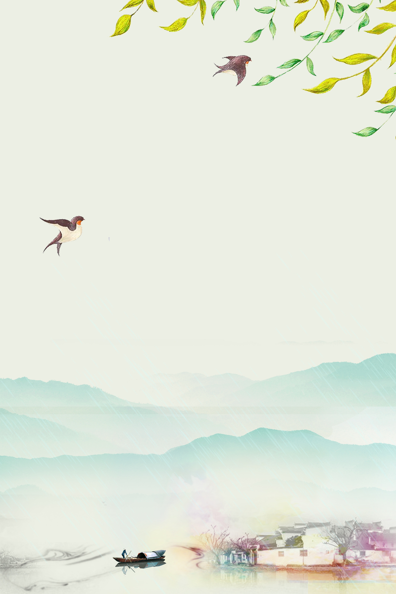 浅绿春色踏青图，唯美古风背景JPG素材，复古中国风设计下载