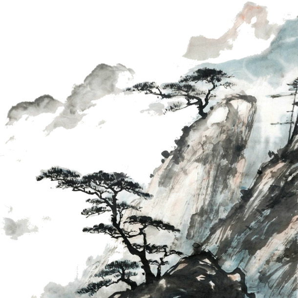高清中国画松树PNG素材，透明装饰元素，笔触墨迹，设计必备，免费下载