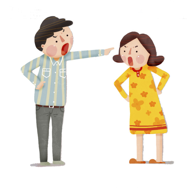 夫妻吵架手绘卡通PNG透明图片，高清素材下载，创意卡通元素设计