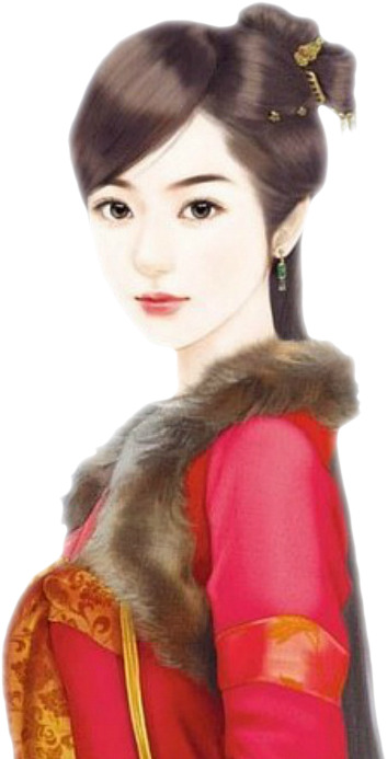 古风红棉衣女子立绘PNG素材，透明高清，含漂浮花瓣元素，免费下载