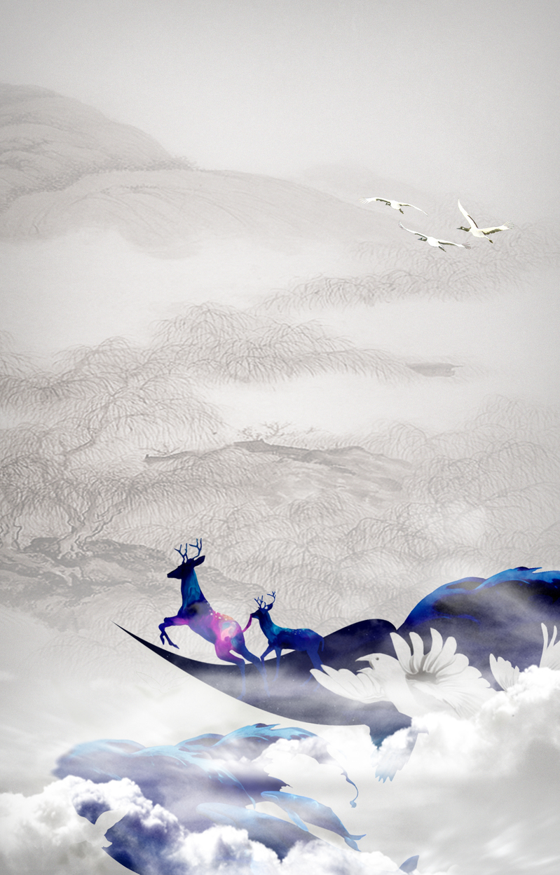 水墨画淡雅背景素材，高清JPG/复古PSD，中国风设计元素免费下载