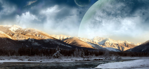 星球天空山坡背景，高清PNG透明图片，创意Banner海报设计素材下载